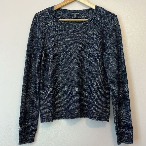 Eileen Fisher Petite Womens Linen Blend Slub Sweater Coastal Sz Medium Navy Blue - Picture 1 of 9